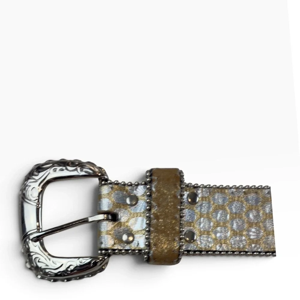 Elite Belt Womens S Gold Silver Snakeskin Crystal Concho Western Cowgirl USA